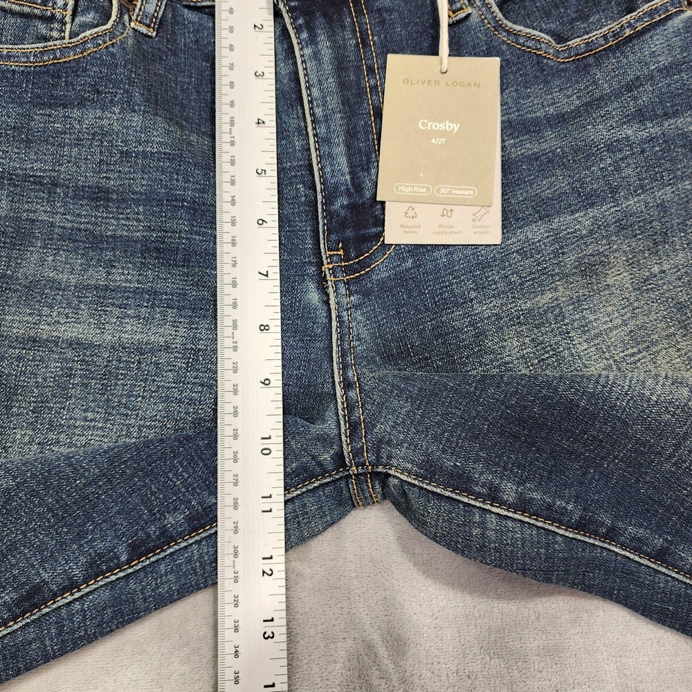 NEW Oliver Logan Jeans Womens 4/27 Blue Crosby Relaxed Taper Raw Hem Stretch - Picture 10 of 13